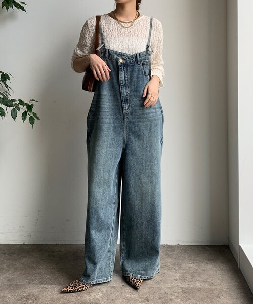 DouDou（ドゥドゥ）の「【WEB限定】 デニムオールインワン（つなぎ/オールインワン・レディース・ネイビー/ブルー・FREE）」の4枚目の写真