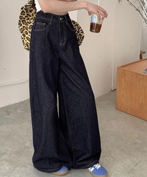 大人女性の夏服ワイドイージーデニムパンツ