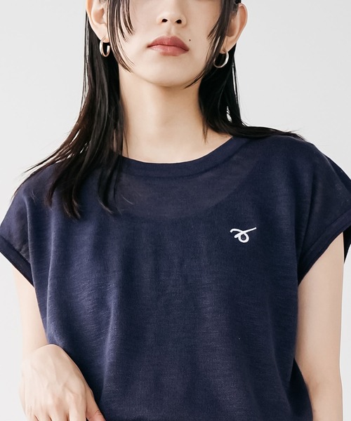 mili an deni（ミリアンデニ）の「バンダナスカーフ付き半袖ニットトップス（ニット/セーター・レディース・ネイビー/オフホワイト/グレー・M）」の20枚目の写真