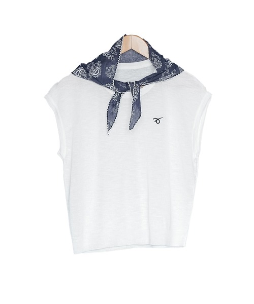 mili an deni（ミリアンデニ）の「バンダナスカーフ付き半袖ニットトップス（ニット/セーター・レディース・ネイビー/オフホワイト/グレー・M）」の6枚目の写真