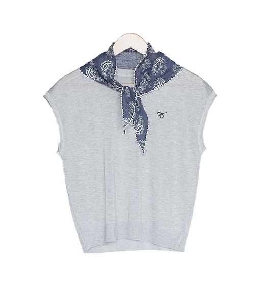 mili an deni（ミリアンデニ）の「バンダナスカーフ付き半袖ニットトップス（ニット/セーター・レディース・ネイビー/オフホワイト/グレー・M）」の11枚目の写真