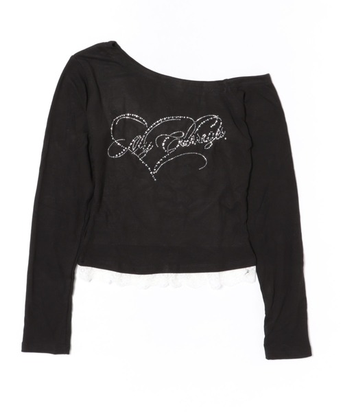 WEGO(ウィゴー)の「WEGO/ラインストーンオフショル裾レースタイトロンT/トップス(Tシャツ/カットソー・レディース・ブラック/ブラウン・SMALL/MEDIUM)」の12枚目の写真