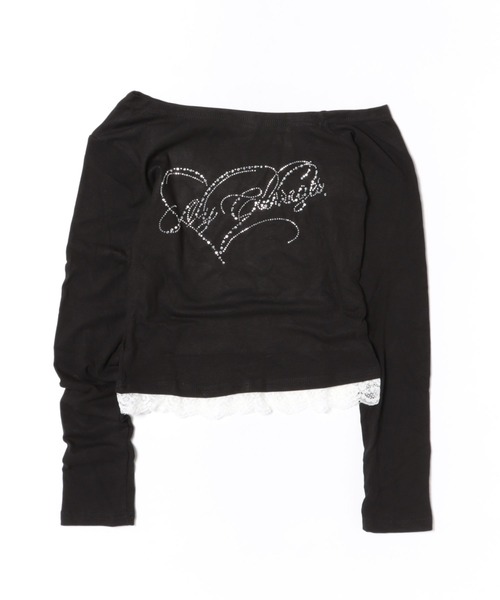 WEGO(ウィゴー)の「WEGO/ラインストーンオフショル裾レースタイトロンT/トップス(Tシャツ/カットソー・レディース・ブラック/ブラウン・SMALL/MEDIUM)」の14枚目の写真