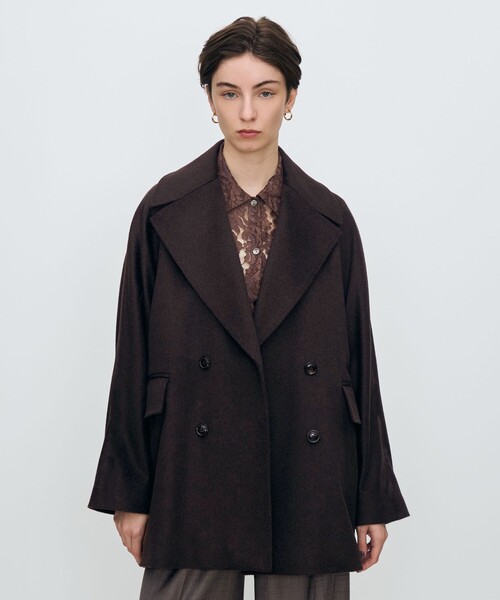 ウェービーカシミヤ ラグランショートコート（ピーコート