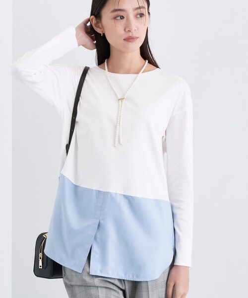 INDIVI(インディヴィ)の「【コットン】シャツ切り替えカットソー(Tシャツ/カットソー・レディース・ブラック/オフホワイト/グリーン/ホワイト系7・19/15 /13/05/38/34)」の3枚目の写真
