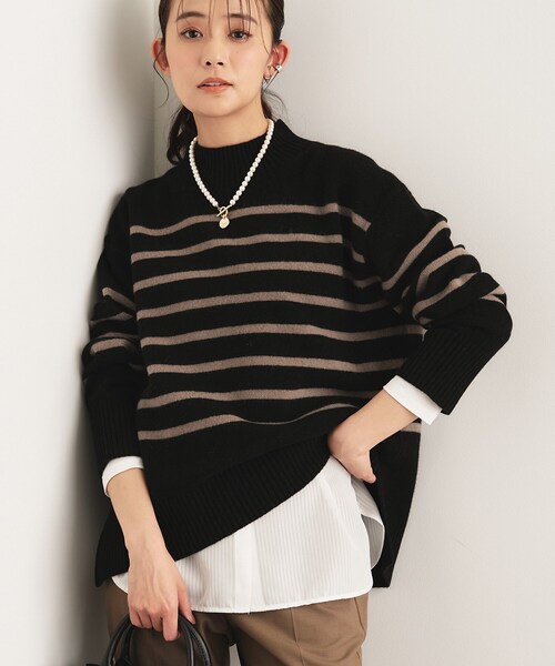 INDIVI(インディヴィ)の「【コットン】シャツ切り替えカットソー(Tシャツ/カットソー・レディース・ブラック/オフホワイト/グリーン/ホワイト系7・19/15 /13/05/38/34)」の2枚目の写真