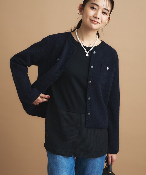 INDIVI(インディヴィ)の「【コットン】シャツ切り替えカットソー(Tシャツ/カットソー・レディース・ブラック/オフホワイト/グリーン/ホワイト系7・19/15 /13/05/38/34)」の4枚目の写真