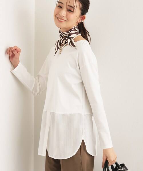 INDIVI(インディヴィ)の「【コットン】シャツ切り替えカットソー(Tシャツ/カットソー・レディース・ブラック/オフホワイト/グリーン/ホワイト系7・19/15 /13/05/38/34)」の12枚目の写真