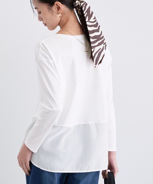 INDIVI(インディヴィ)の「【コットン】シャツ切り替えカットソー(Tシャツ/カットソー・レディース・ブラック/オフホワイト/グリーン/ホワイト系7・19/15 /13/05/38/34)」の15枚目の写真