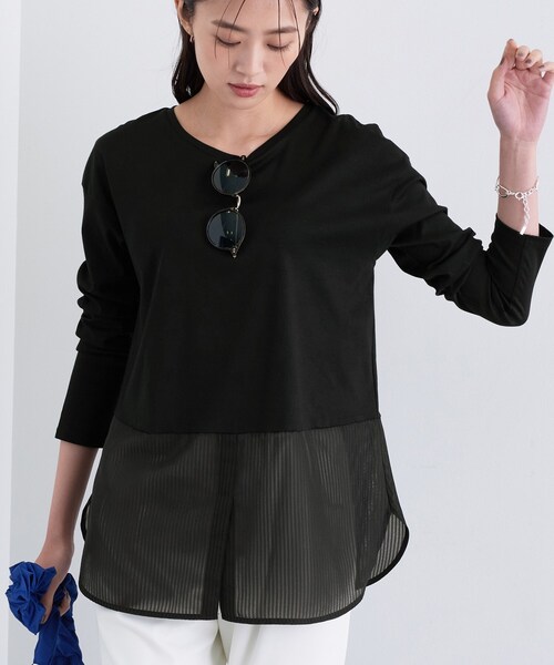 INDIVI(インディヴィ)の「【コットン】シャツ切り替えカットソー(Tシャツ/カットソー・レディース・ブラック/オフホワイト/グリーン/ホワイト系7・19/15 /13/05/38/34)」の22枚目の写真