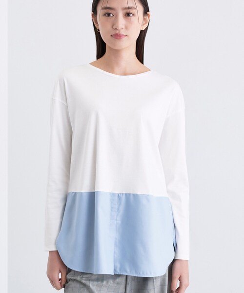 INDIVI(インディヴィ)の「【コットン】シャツ切り替えカットソー(Tシャツ/カットソー・レディース・ブラック/オフホワイト/グリーン/ホワイト系7・19/15 /13/05/38/34)」の5枚目の写真
