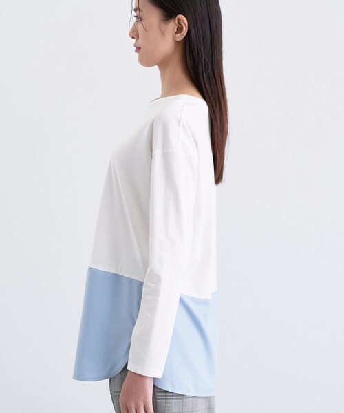 INDIVI(インディヴィ)の「【コットン】シャツ切り替えカットソー(Tシャツ/カットソー・レディース・ブラック/オフホワイト/グリーン/ホワイト系7・19/15 /13/05/38/34)」の6枚目の写真