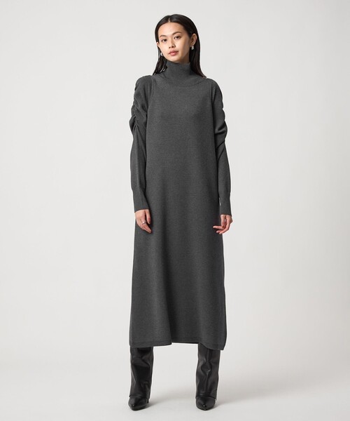 EMMEL REFINES（エメルリファインズ）の「＜EMMEL REFINES＞EM ギャザーパフスリーブ タートルニット ワンピース（ワンピース・レディース・オレンジ系その他/ダークグレー・FREE）」の8枚目の写真