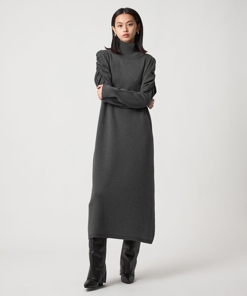 EMMEL REFINES＞EM ギャザーパフスリーブ タートルニット ワンピース