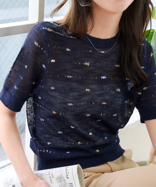 KOBE LETTUCE（コウベレタス）の「シアーサマーニットトップス（ニット/セーター・レディース・ブラック/ネイビー/グレー/ピンク・M）」の3枚目の写真