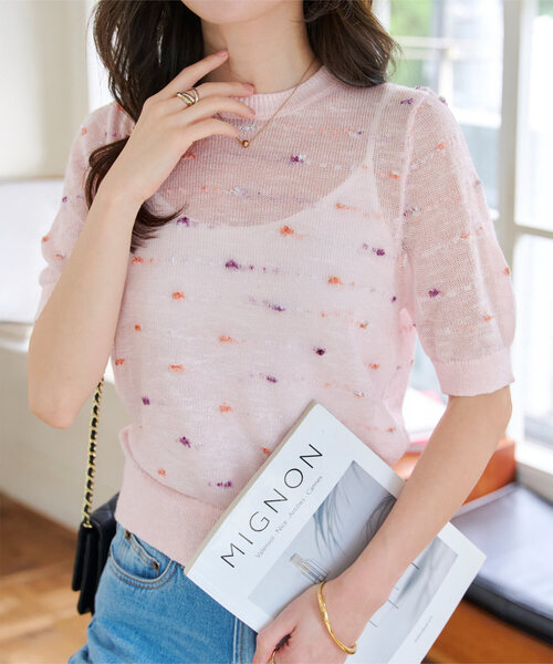 KOBE LETTUCE（コウベレタス）の「シアーサマーニットトップス（ニット/セーター・レディース・ブラック/ネイビー/グレー/ピンク・M）」の4枚目の写真