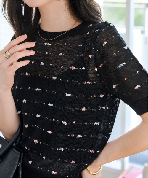 KOBE LETTUCE（コウベレタス）の「シアーサマーニットトップス（ニット/セーター・レディース・ブラック/ネイビー/グレー/ピンク・M）」の5枚目の写真