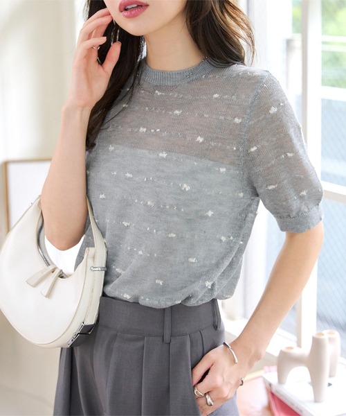 KOBE LETTUCE（コウベレタス）の「シアーサマーニットトップス（ニット/セーター・レディース・ブラック/ネイビー/グレー/ピンク・M）」の6枚目の写真