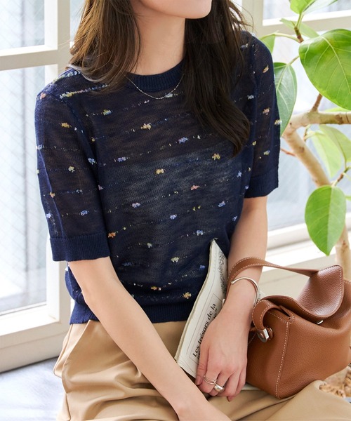 KOBE LETTUCE（コウベレタス）の「シアーサマーニットトップス（ニット/セーター・レディース・ブラック/ネイビー/グレー/ピンク・M）」の7枚目の写真