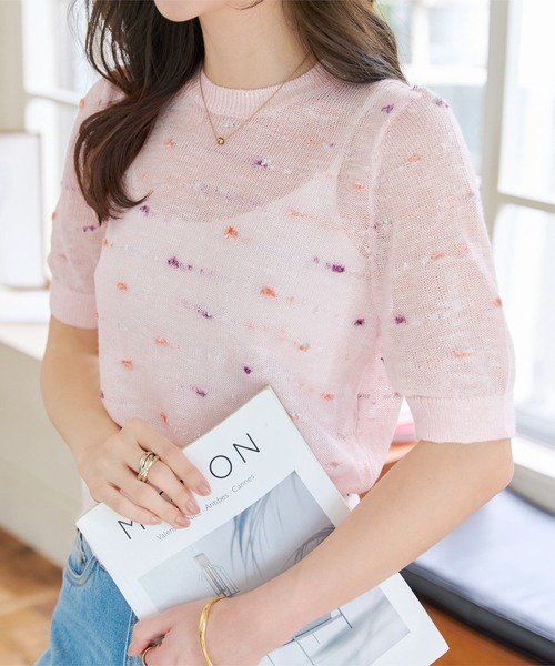 KOBE LETTUCE（コウベレタス）の「シアーサマーニットトップス（ニット/セーター・レディース・ブラック/ネイビー/グレー/ピンク・M）」の8枚目の写真