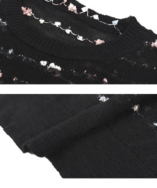 KOBE LETTUCE（コウベレタス）の「シアーサマーニットトップス（ニット/セーター・レディース・ブラック/ネイビー/グレー/ピンク・M）」の11枚目の写真