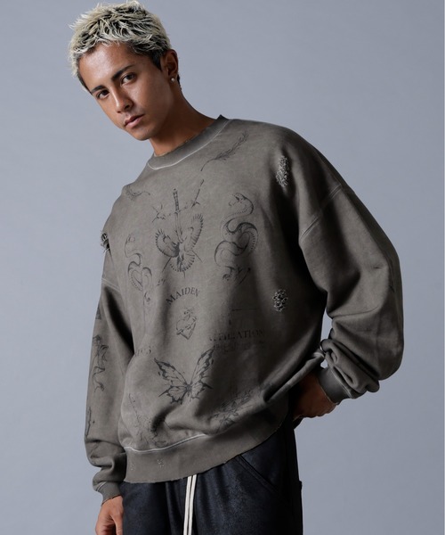 DANKE SCHON（ダンケシェーン）の「DankeSchon/ダンケシェーン/BURN CREWNECK（スウェット・メンズ・ベージュ・M/L）」の2枚目の写真