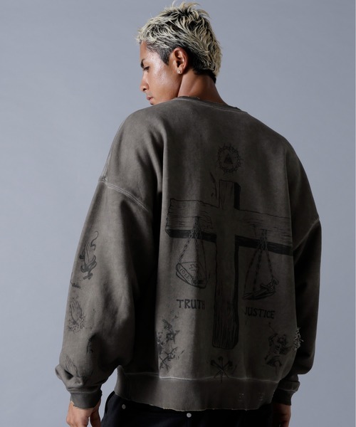 DANKE SCHON（ダンケシェーン）の「DankeSchon/ダンケシェーン/BURN CREWNECK（スウェット・メンズ・ベージュ・M/L）」の4枚目の写真