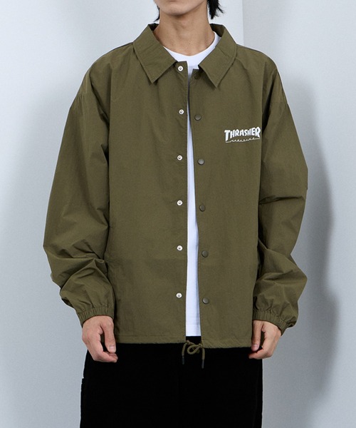 THRASHER（スラッシャー）の「THRASHER Coach Jacket  Lightweight Streetwear Outerwear【撥水加工 UVカット】（ナイロンジャケット・メンズ・ブラック/カーキ・M/XL/L）」の2枚目の写真