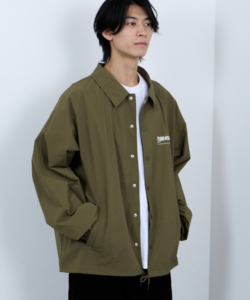 THRASHER（スラッシャー）の「THRASHER Coach Jacket  Lightweight Streetwear Outerwear【撥水加工 UVカット】（ナイロンジャケット・メンズ・ブラック/カーキ・M/XL/L）」の8枚目の写真