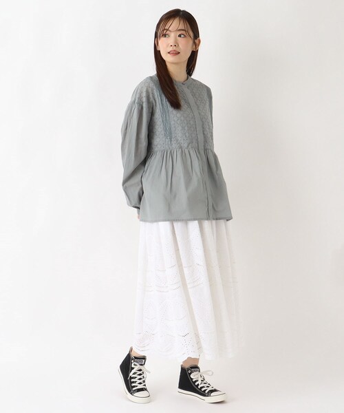 one'sterrace（ワンズテラス）の「スカラップ刺繍 裏地付スカート（スカート・レディース・ベージュ系8/アイボリー系8/ブラック系8・02）」の12枚目の写真
