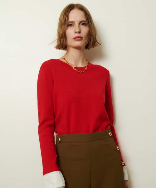 allureville（アルアバイル）の「レースカフスドッキングプルオーバー（ニット/セーター・レディース・グレー系その他/ブラック/レッド・2）」の4枚目の写真