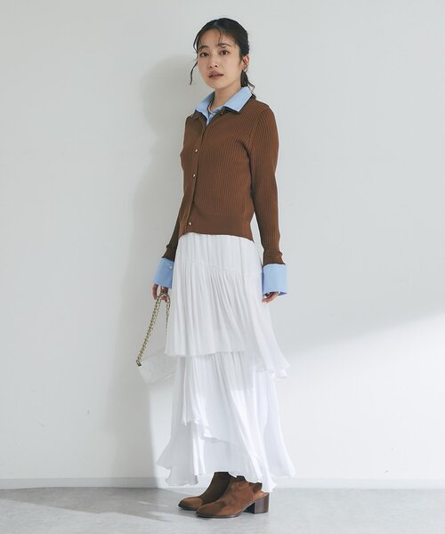 La boutique BonBon（ラブティックボンボン）の「布帛コンビリブニットカーディガン（ニット/セーター・レディース・ネイビー/ブラウン・FREE）」の9枚目の写真