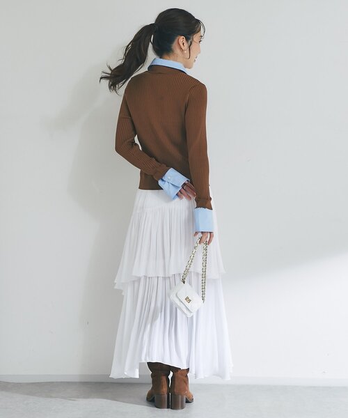 La boutique BonBon（ラブティックボンボン）の「布帛コンビリブニットカーディガン（ニット/セーター・レディース・ネイビー/ブラウン・FREE）」の10枚目の写真