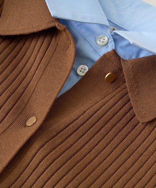 La boutique BonBon（ラブティックボンボン）の「布帛コンビリブニットカーディガン（ニット/セーター・レディース・ネイビー/ブラウン・FREE）」の12枚目の写真