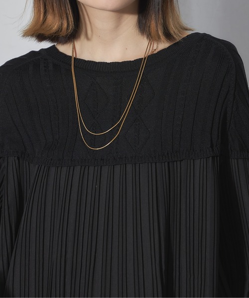 each（イーチ）の「プリーツ切替ケーブルニットプルオーバー（ニット/セーター・レディース・ブラック/ベージュ・FREE）」の7枚目の写真