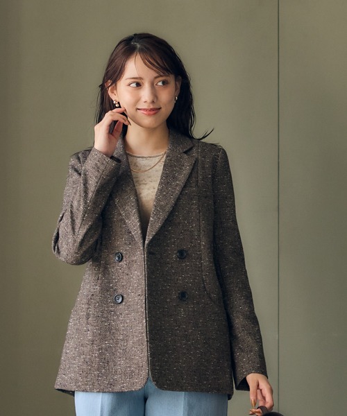 セール】ミックスツイードダブルジャケット（テーラードジャケット