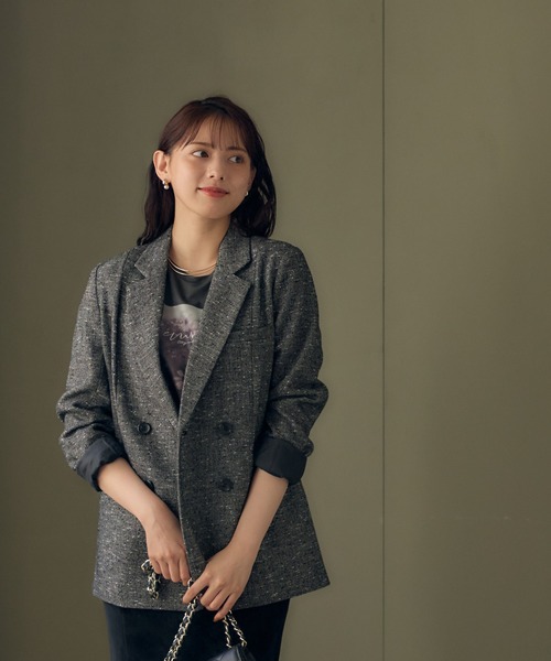 12Twelve Agenda（トゥエルブ　アジェンダ）の「ミックスツイードダブルジャケット（テーラードジャケット・レディース・ブラウン/ブラック・M）」の11枚目の写真