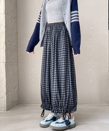 チェック柄ドロストワイドパンツ