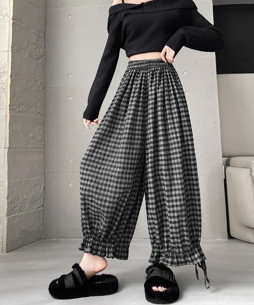 セール】チェック柄ドロストワイドパンツ（その他パンツ）｜ReRe（リリ