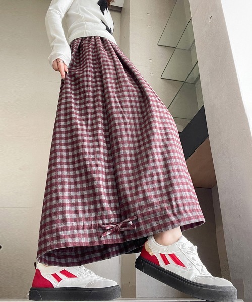 パンツ ririro チェック柄ドロストワイドパンツ（その他パンツ）｜ReRe（リリ