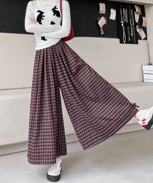 ReRe(リリ)の「チェック柄ドロストワイドパンツ(その他パンツ・レディース・ブラック/ワインレッド/ネイビー・FREE)」の11枚目の写真