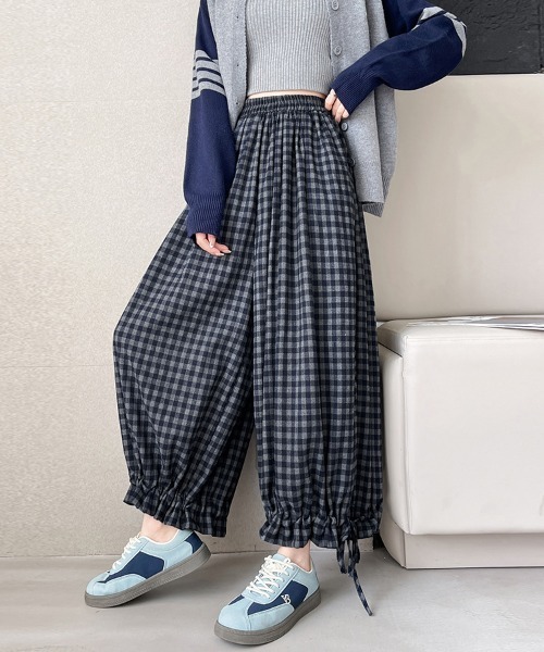 ReRe(リリ)の「チェック柄ドロストワイドパンツ(その他パンツ・レディース・ブラック/ワインレッド/ネイビー・FREE)」の12枚目の写真