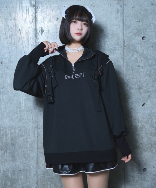 Re:CRYPT(リクリプト)の「2WAYハーネス ハーフジップスウェット / 裏毛 オーバーサイズ フロントロゴ(スウェット・レディース・ブラック・F)」の20枚目の写真