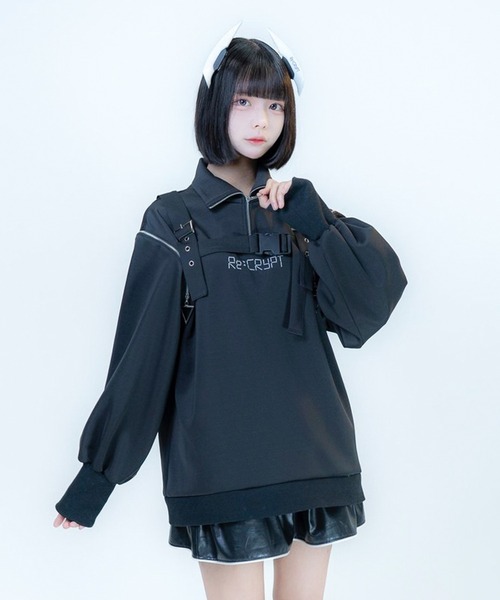Re:CRYPT(リクリプト)の「2WAYハーネス ハーフジップスウェット / 裏毛 オーバーサイズ フロントロゴ(スウェット・レディース・ブラック・F)」の15枚目の写真