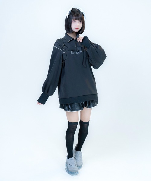Re:CRYPT(リクリプト)の「2WAYハーネス ハーフジップスウェット / 裏毛 オーバーサイズ フロントロゴ(スウェット・レディース・ブラック・F)」の18枚目の写真