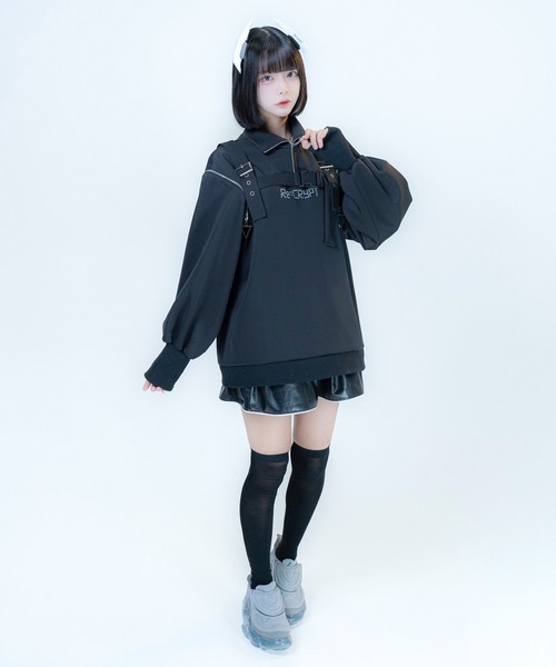 Re:CRYPT(リクリプト)の「2WAYハーネス ハーフジップスウェット / 裏毛 オーバーサイズ フロントロゴ(スウェット・レディース・ブラック・F)」の19枚目の写真