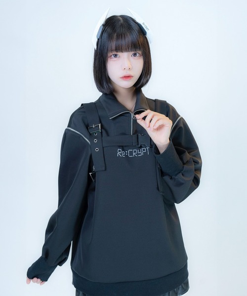 Re:CRYPT(リクリプト)の「2WAYハーネス ハーフジップスウェット / 裏毛 オーバーサイズ フロントロゴ(スウェット・レディース・ブラック・F)」の16枚目の写真