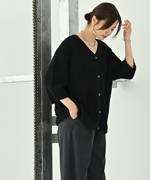 STYLE DELI(スタイルデリ)の「【BLK001】ストラクチャーリブカーディガン(カーディガン/ボレロ・レディース・ブラック・FREE)」の6枚目の写真