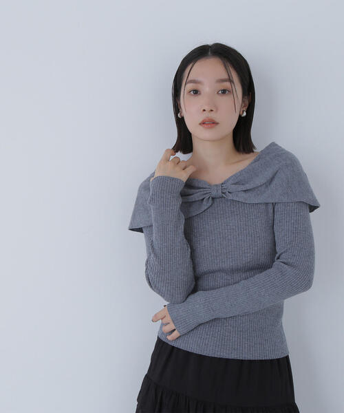 NATURAL BEAUTY BASIC(ナチュラルビューティーベーシック)の「◇フロントリボンニット(ニット/セーター・レディース・オフホワイト/グレー/ブラック・FREE)」の3枚目の写真