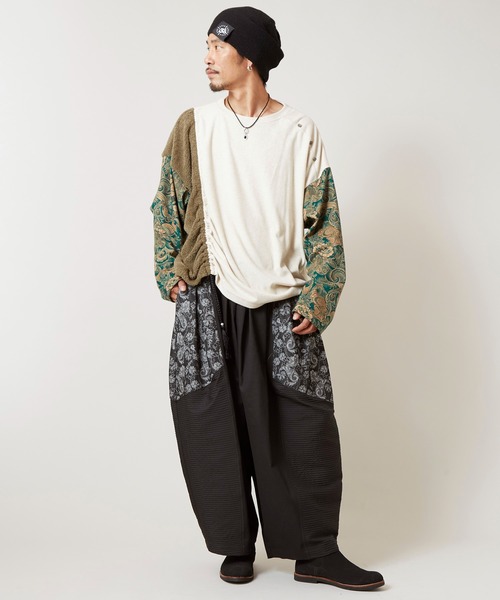 チャイハネ（チャイハネ）の「【チャイハネ】ヤオリ異素材パッチワークMEN'Sパンツ（その他パンツ・メンズ・ブラック/ブルー/ベージュ・FREE）」の4枚目の写真